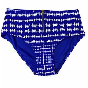 Ibiza Swim Bikini High Waist Bottom Zipper Plus Size 3X Blue White Tie Dye